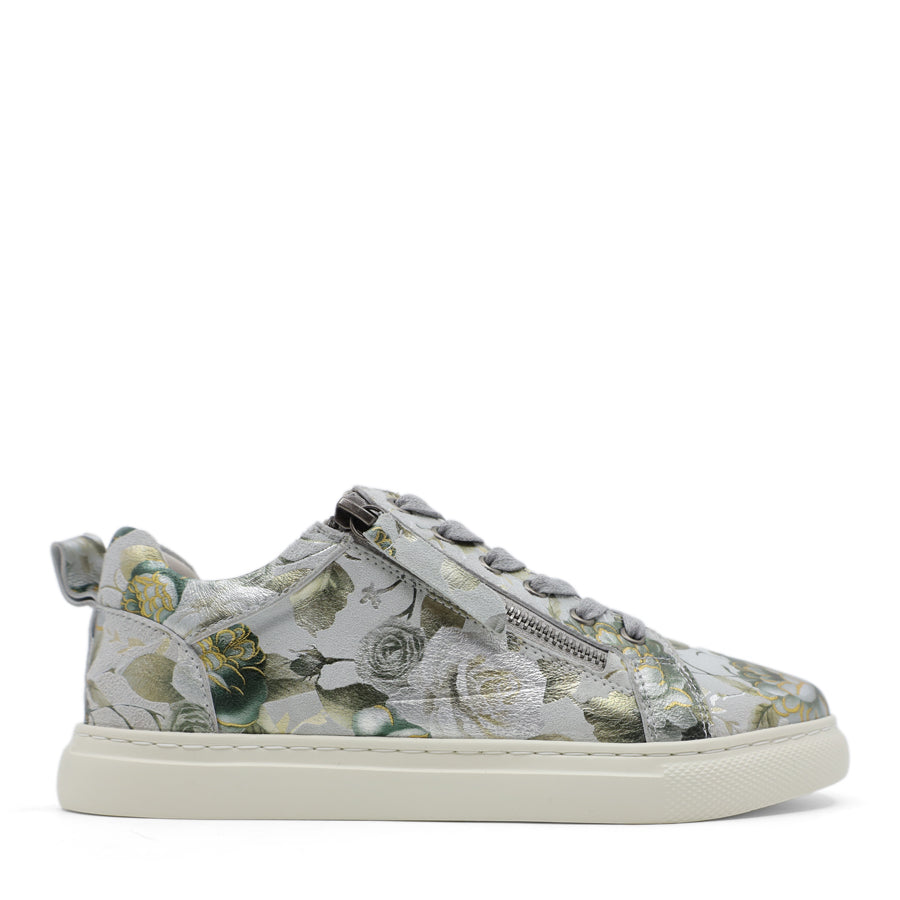 GREEN FLORAL PATTERNED LACE UP ZIP UP SNEAKER