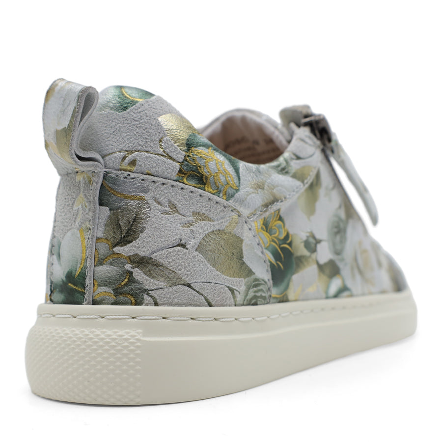 GREEN FLORAL PATTERNED LACE UP ZIP UP SNEAKER