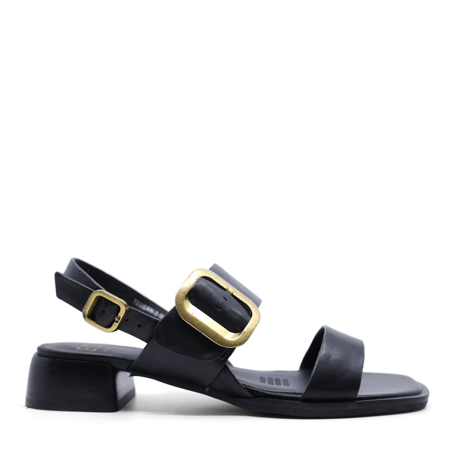 BLACK GOLD BUCKLE HEEL SANDAL