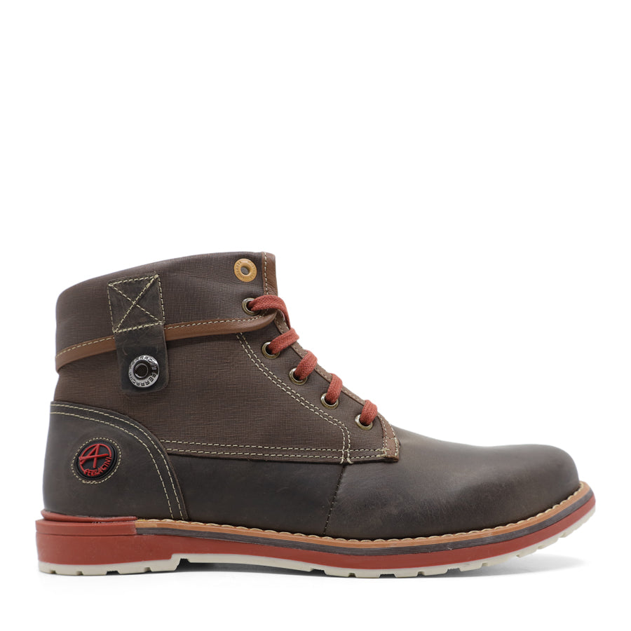 MENS CHOCOLATE BROWN RED LACE UP ANKLE BOOT