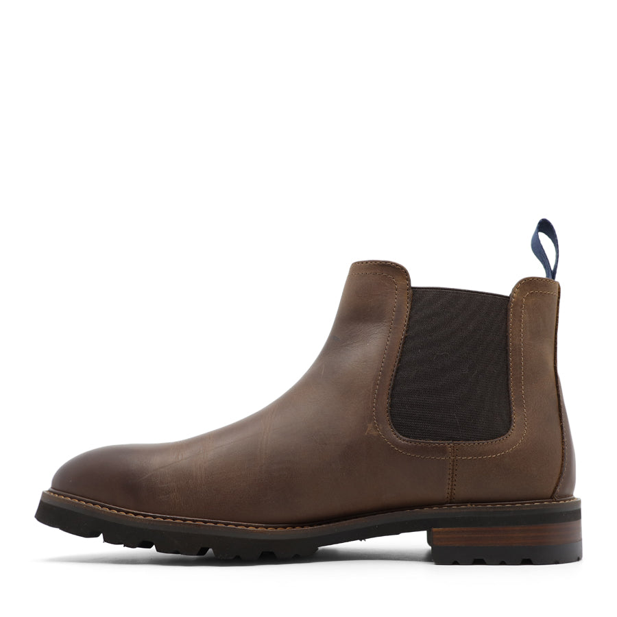 MENS BROWN PULL ON ELASTIC SIDED ANKLE BOOT