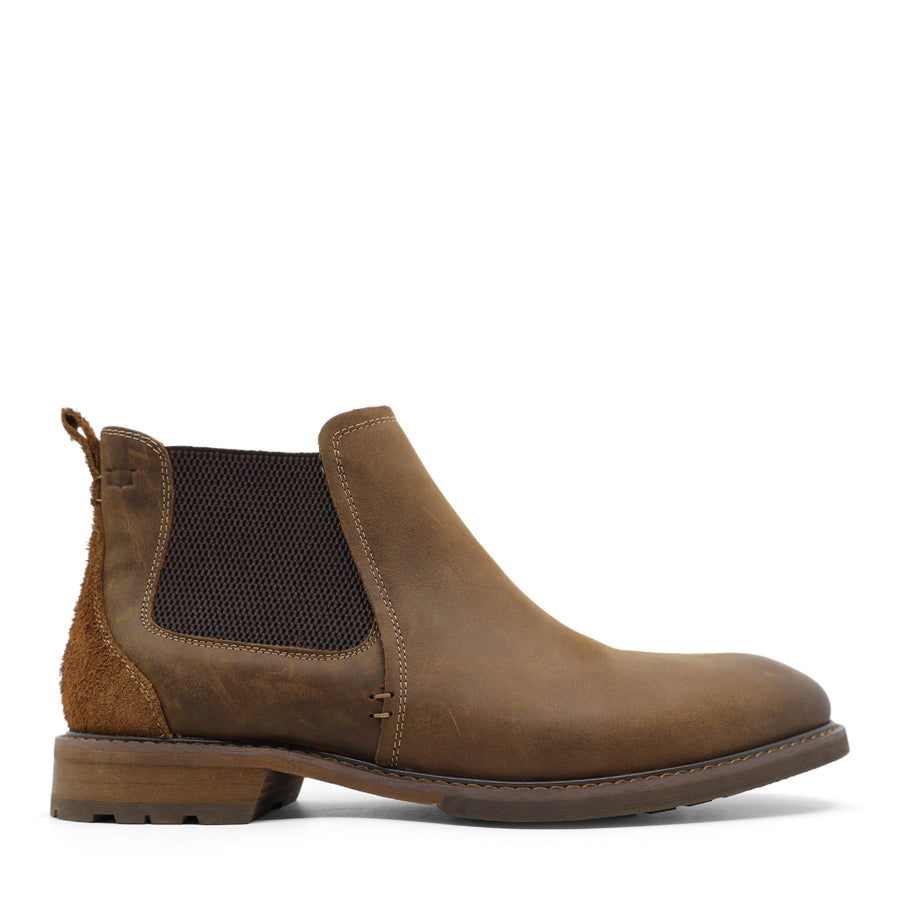 MENS BROWN PULL ON ELASTIC SIDED ANKLE BOOT