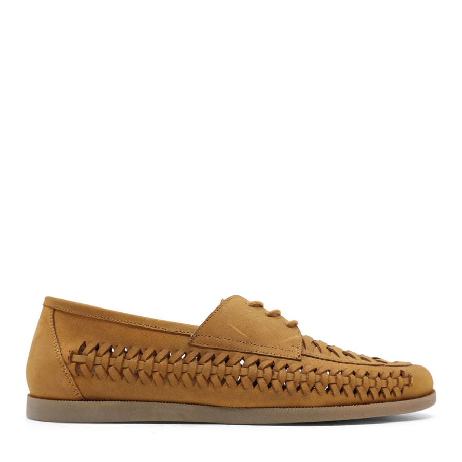 MENS COGNAC BROWN LACE UP WEAVE LOAFER SHOE