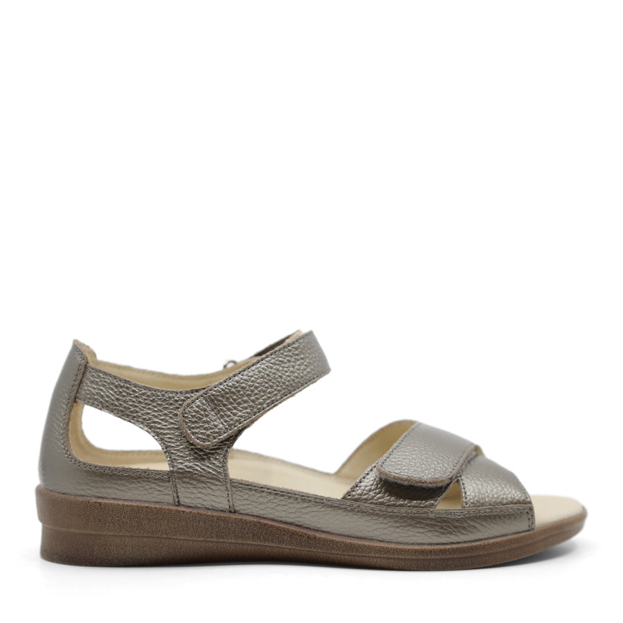 METALLIC ADJUSTABLE VELCRO STRAP SANDAL