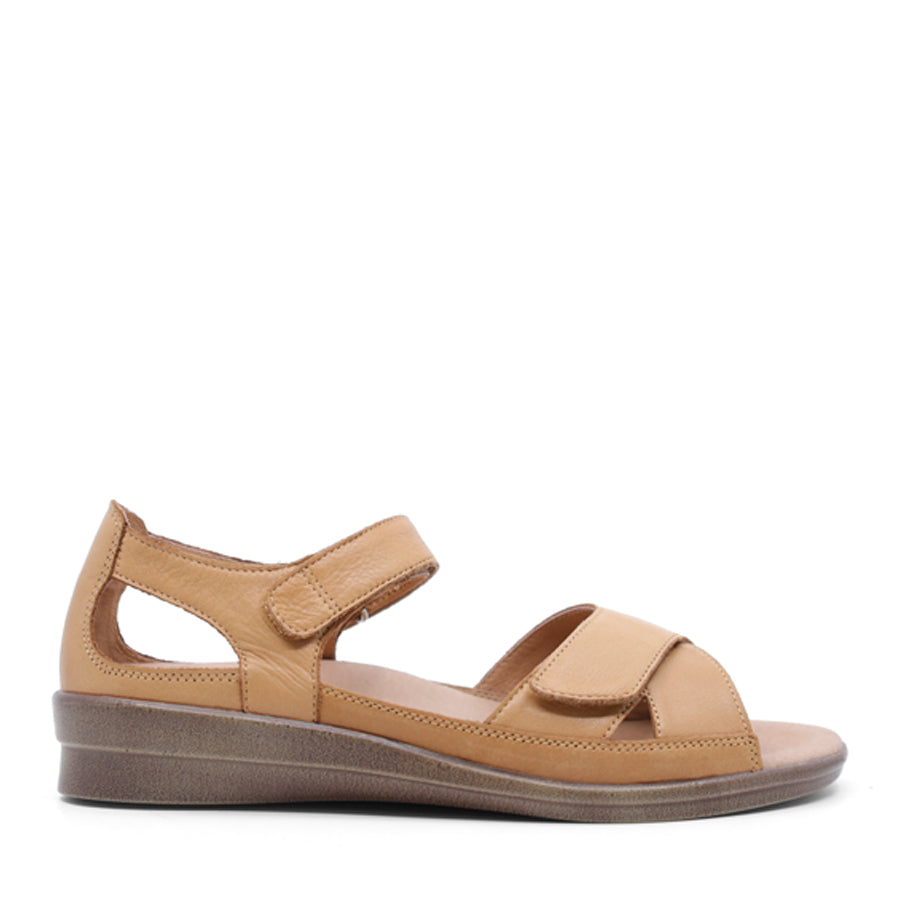 TAN BROWN ADJUSTABLE VELCRO STRAP SANDAL