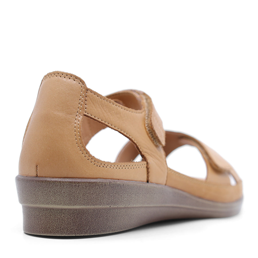 TAN BROWN ADJUSTABLE VELCRO STRAP SANDAL