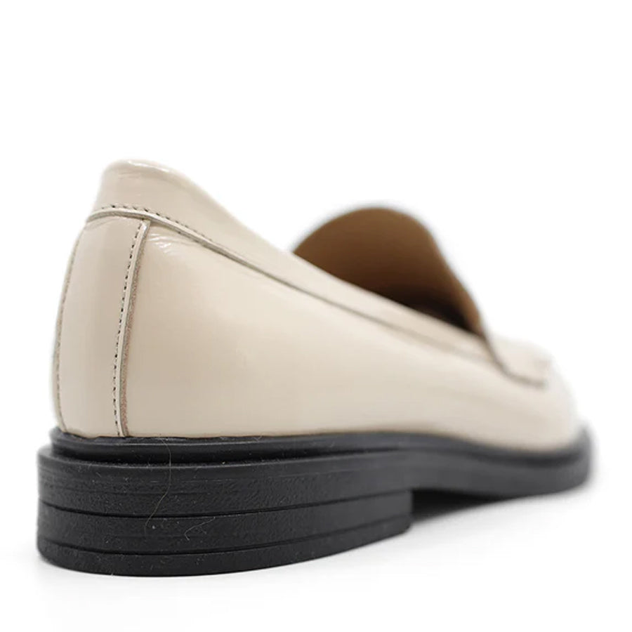 BEIGE PATENT  UPPER BLACK SOLE SLIP ON LOAFER 