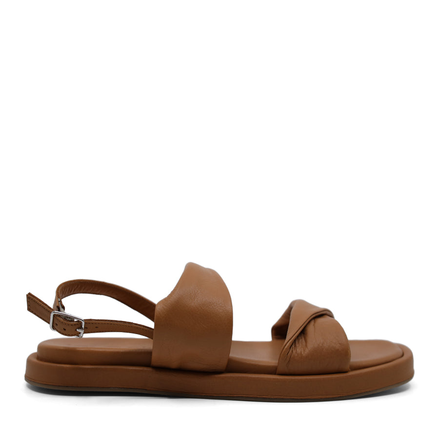 TAN BROWN BUCKLE ANKLE STRAP SANDAL