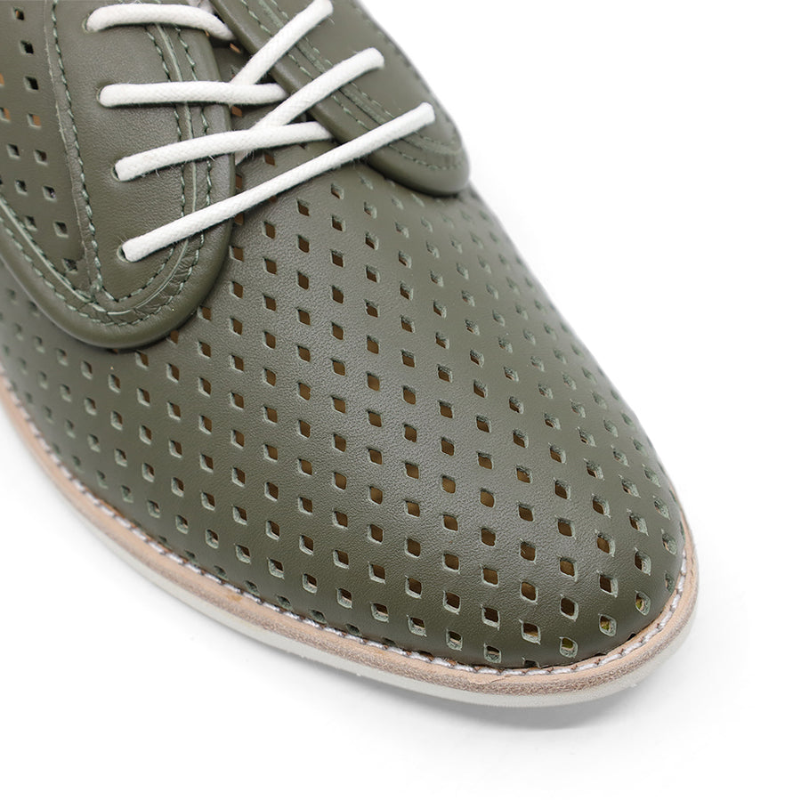 SEA KELP GREEN FLAT LACE UP LASERCUT SNEAKER