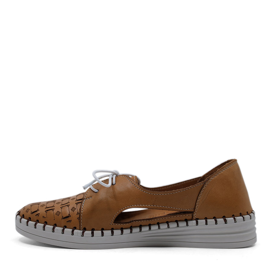 COCONUT BROWN SIDE CUT ENCLOSED TOE HEEL LACE UP FLAT SNEAKER 