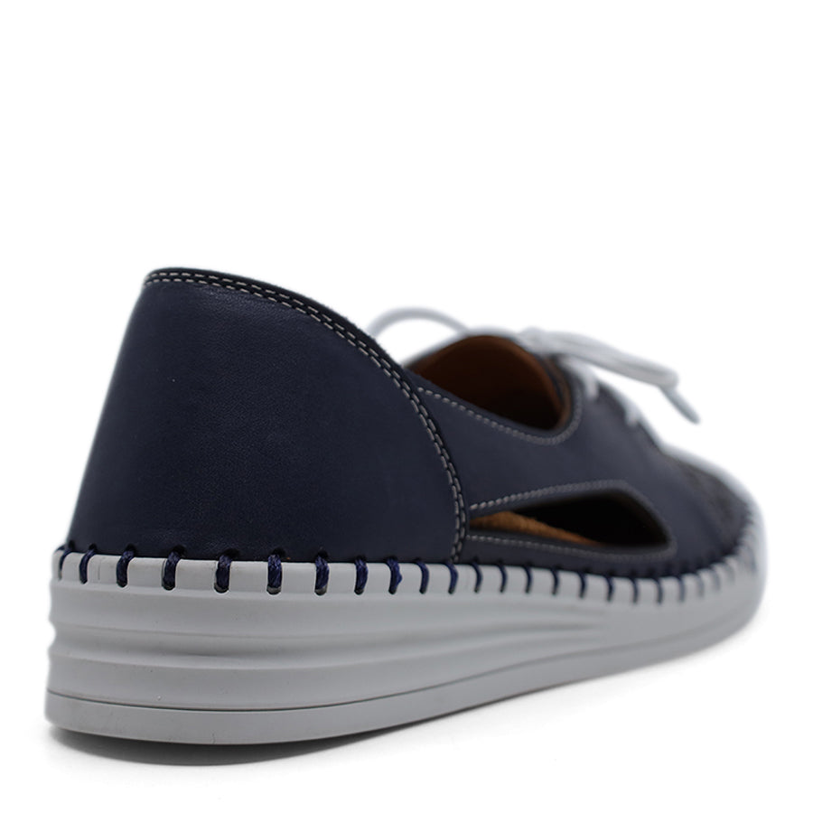 OCEAN BLUE SIDE CUT ENCLOSED TOE HEEL LACE UP FLAT SNEAKER 