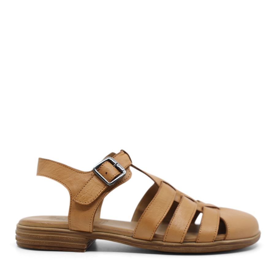 BLACK ENCLOSED TOE BUCKLE STRAP FLAT SANDAL