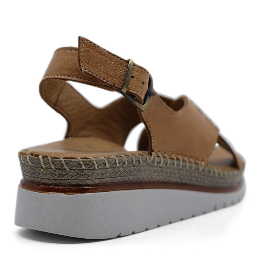 COCONUT BROWN CROSS OVER STRAP SLINGBACK ANKLE BUCKLE STRAP SANDAL