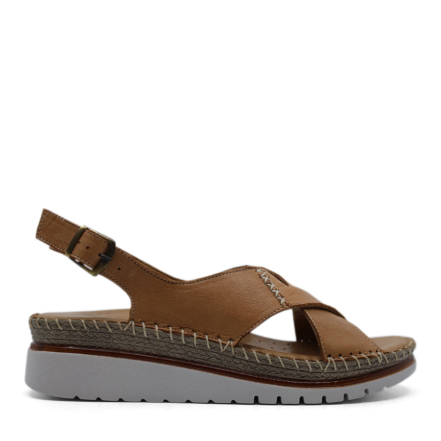 COCONUT BROWN CROSS OVER STRAP SLINGBACK ANKLE BUCKLE STRAP SANDAL