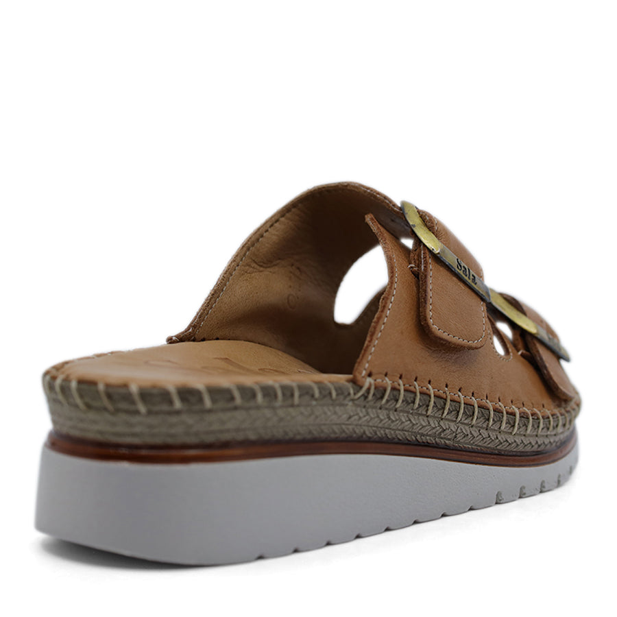 COCONUT BROWN TWO STRAP BUCKLE SLIDE ON SANDAL