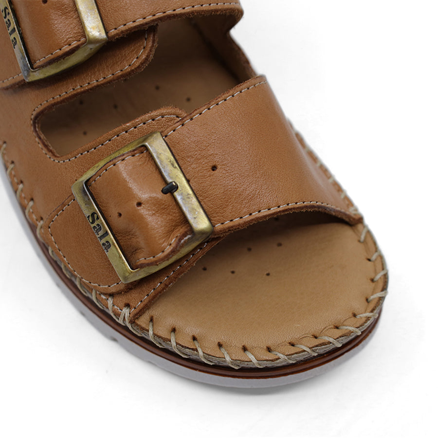 COCONUT BROWN TWO STRAP BUCKLE SLIDE ON SANDAL