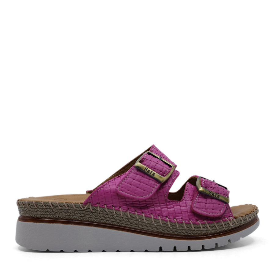 FUSCHIA PURPLE TWO STRAP ADJUSTABLE BUCKLE SLIDE ON SANDAL