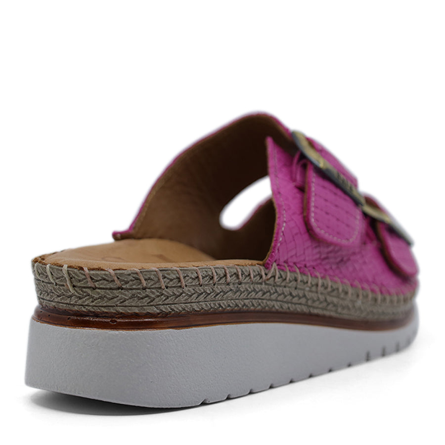 FUSCHIA PURPLE TWO STRAP ADJUSTABLE BUCKLE SLIDE ON SANDAL