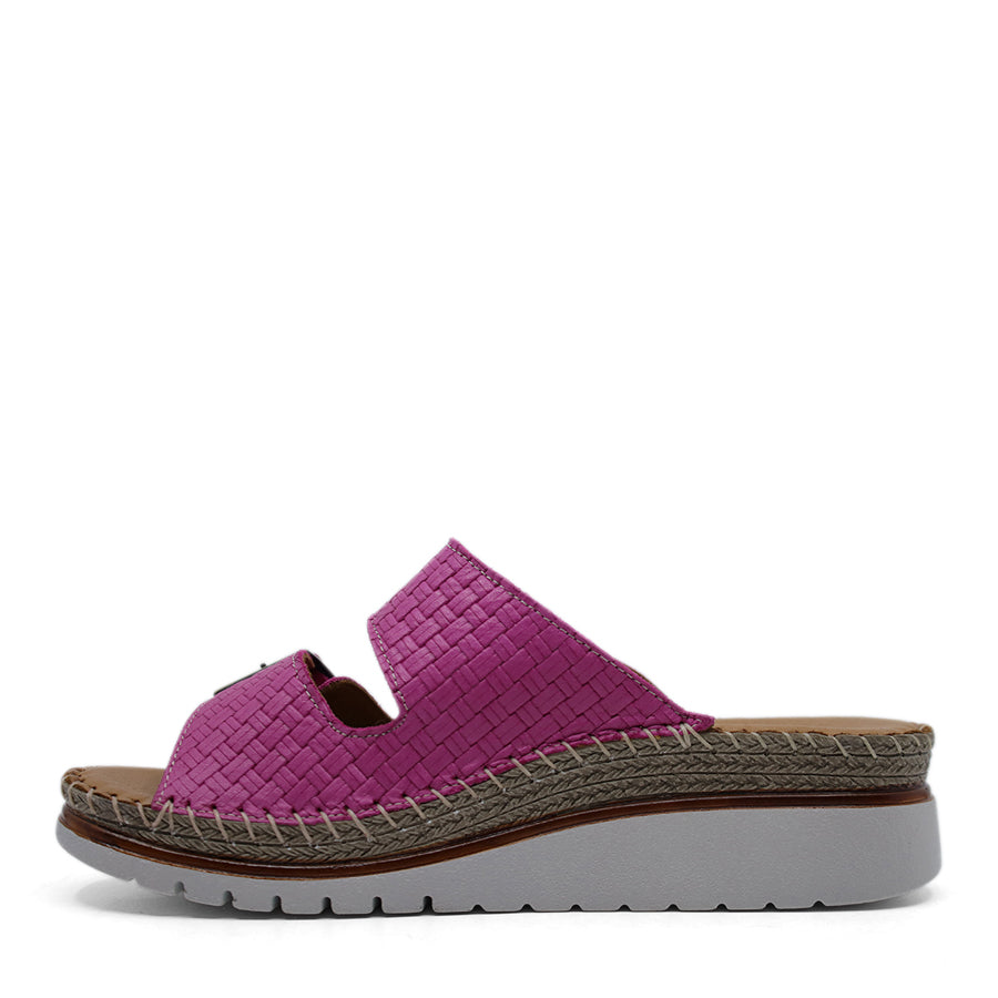 FUSCHIA PURPLE TWO STRAP ADJUSTABLE BUCKLE SLIDE ON SANDAL