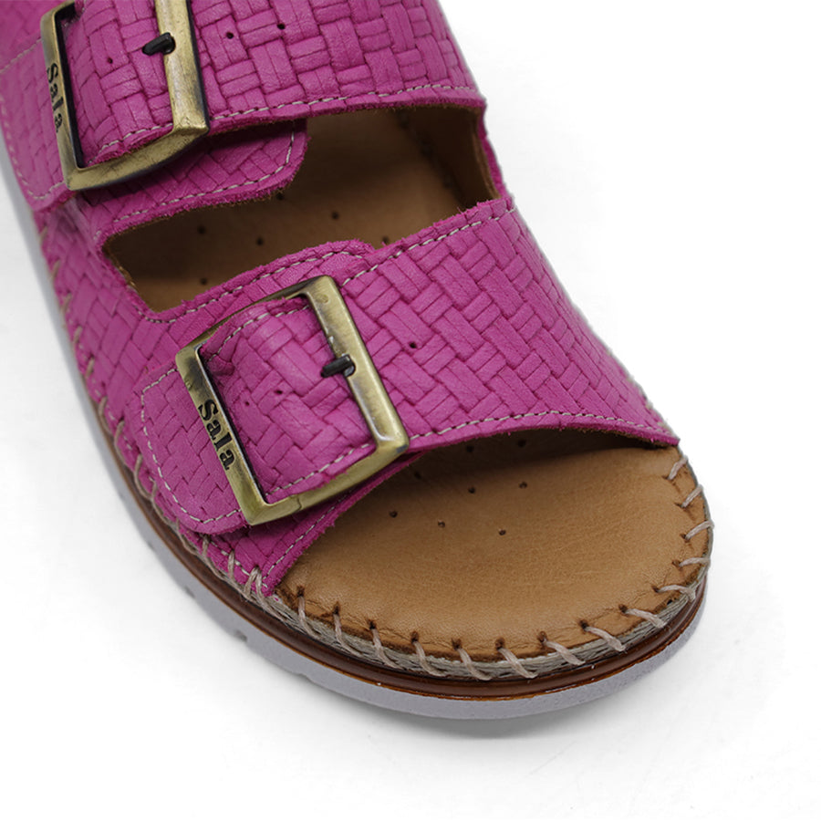 FUSCHIA PURPLE TWO STRAP ADJUSTABLE BUCKLE SLIDE ON SANDAL