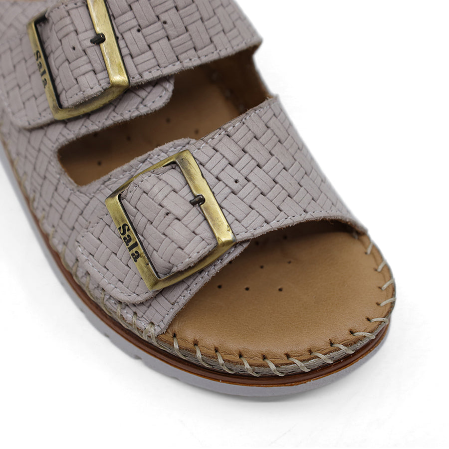 SILVER GREY TWO STRAP ADJUSTABLE BUCKLE SLIDE ON SANDAL