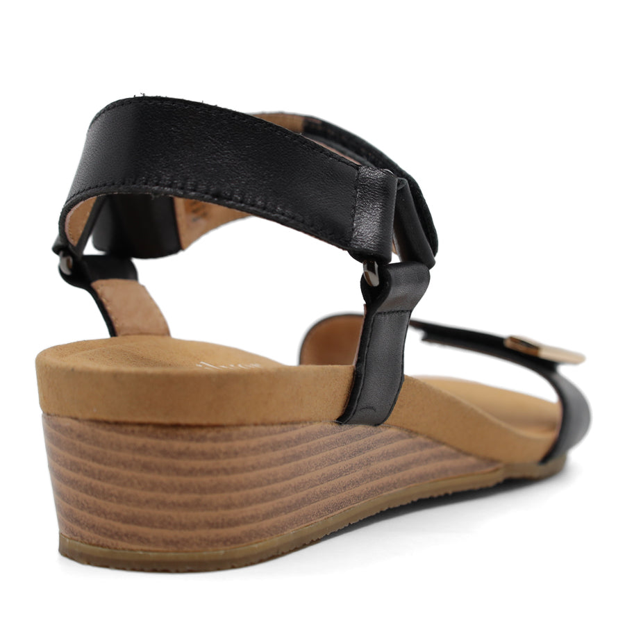 BLACK VELCRO STRAP WEDGE HEEL SANDAL