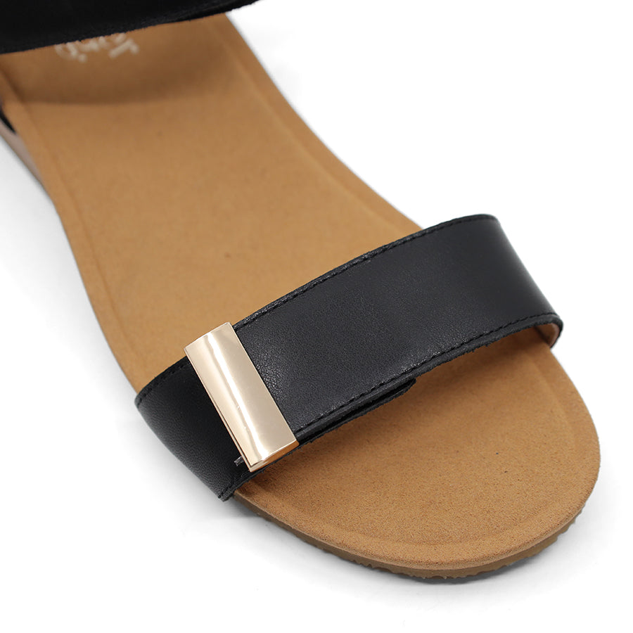 BLACK VELCRO STRAP WEDGE HEEL SANDAL