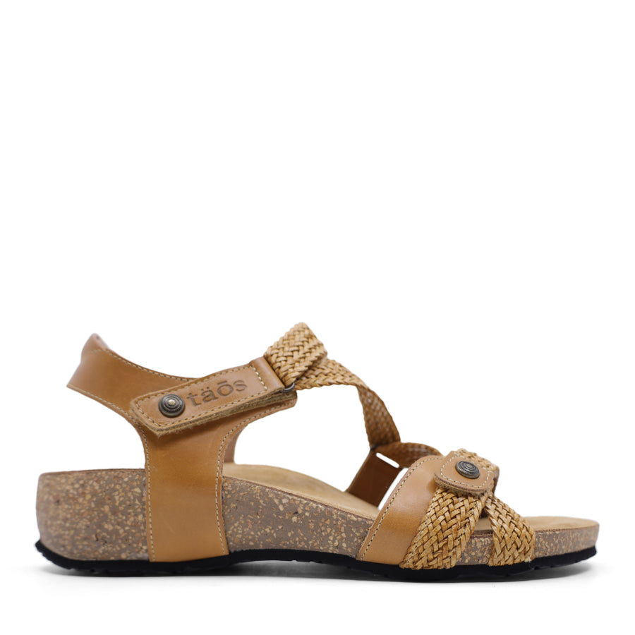 CAMEL BROWN WEAVE PATTERN VELCRO SANDAL