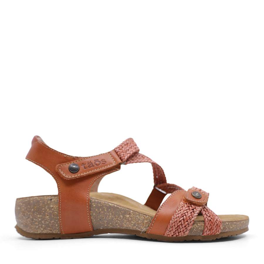 CAMEL BROWN WEAVE PATTERN VELCRO SANDAL