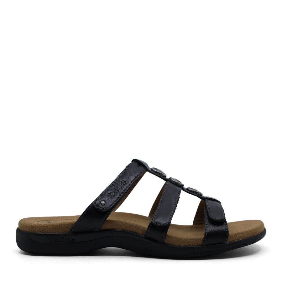 BLACK THREE STRAP VELCRO SLIDE SANDAL