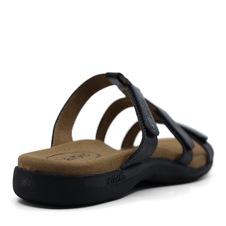 BLACK THREE STRAP VELCRO SLIDE SANDAL