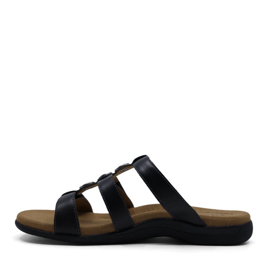 BLACK THREE STRAP VELCRO SLIDE SANDAL