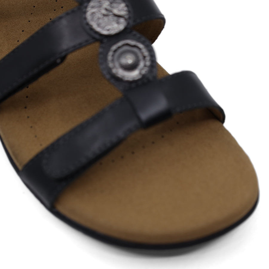 BLACK THREE STRAP VELCRO SLIDE SANDAL