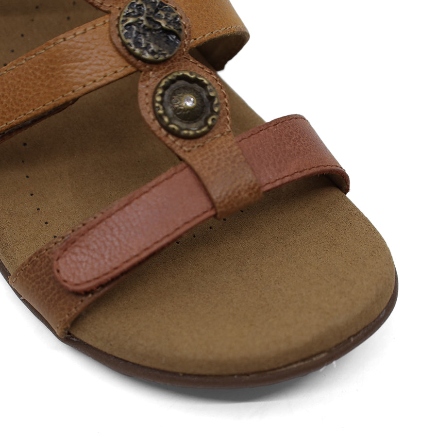 HARVEST BROWN MULTI THREE STRAP VELCRO SLIDE SANDAL