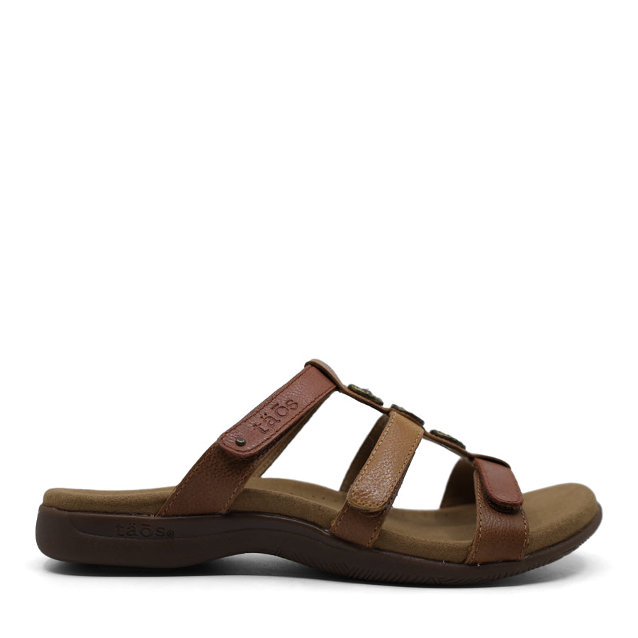 HARVEST BROWN MULTI THREE STRAP VELCRO SLIDE SANDAL