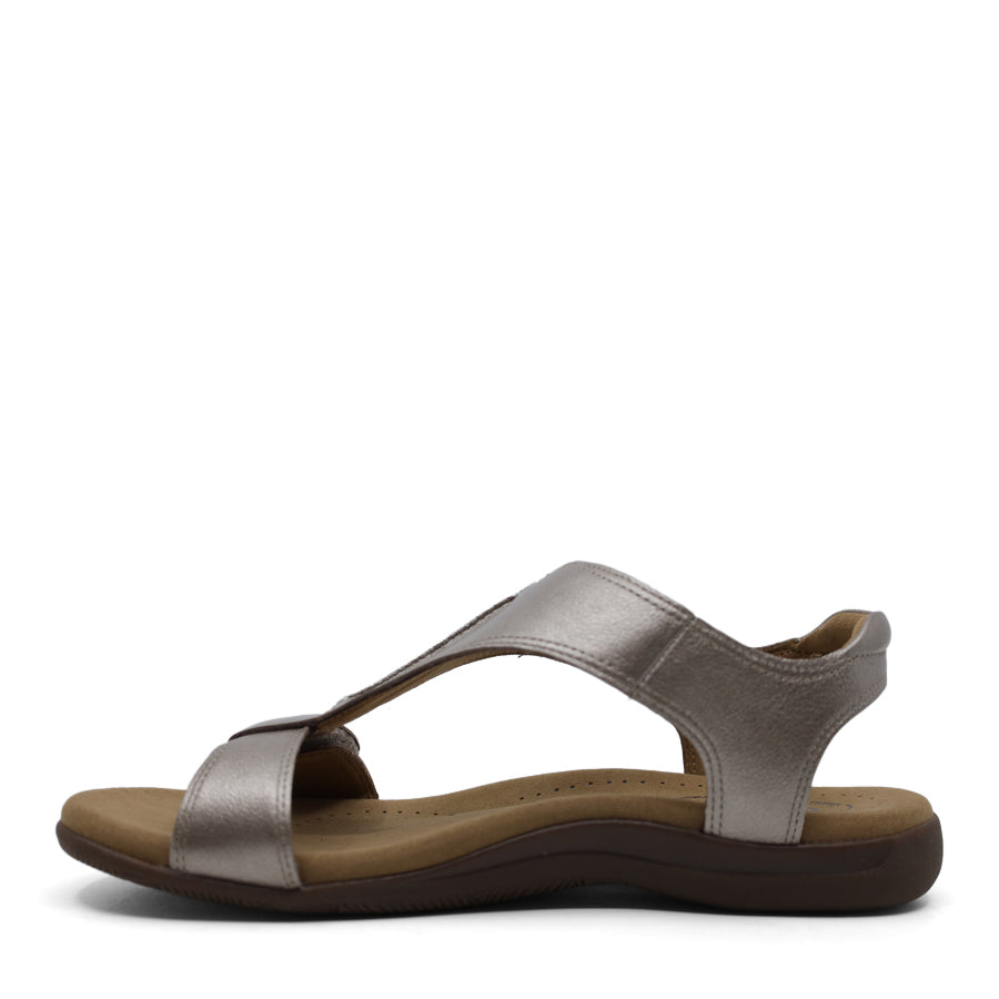 CHAMPAGNE SILVER METALLIC T BAR SANDAL