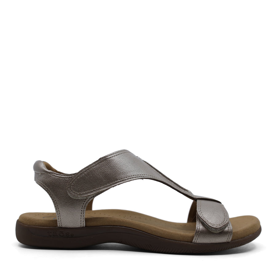 CHAMPAGNE SILVER METALLIC T BAR SANDAL