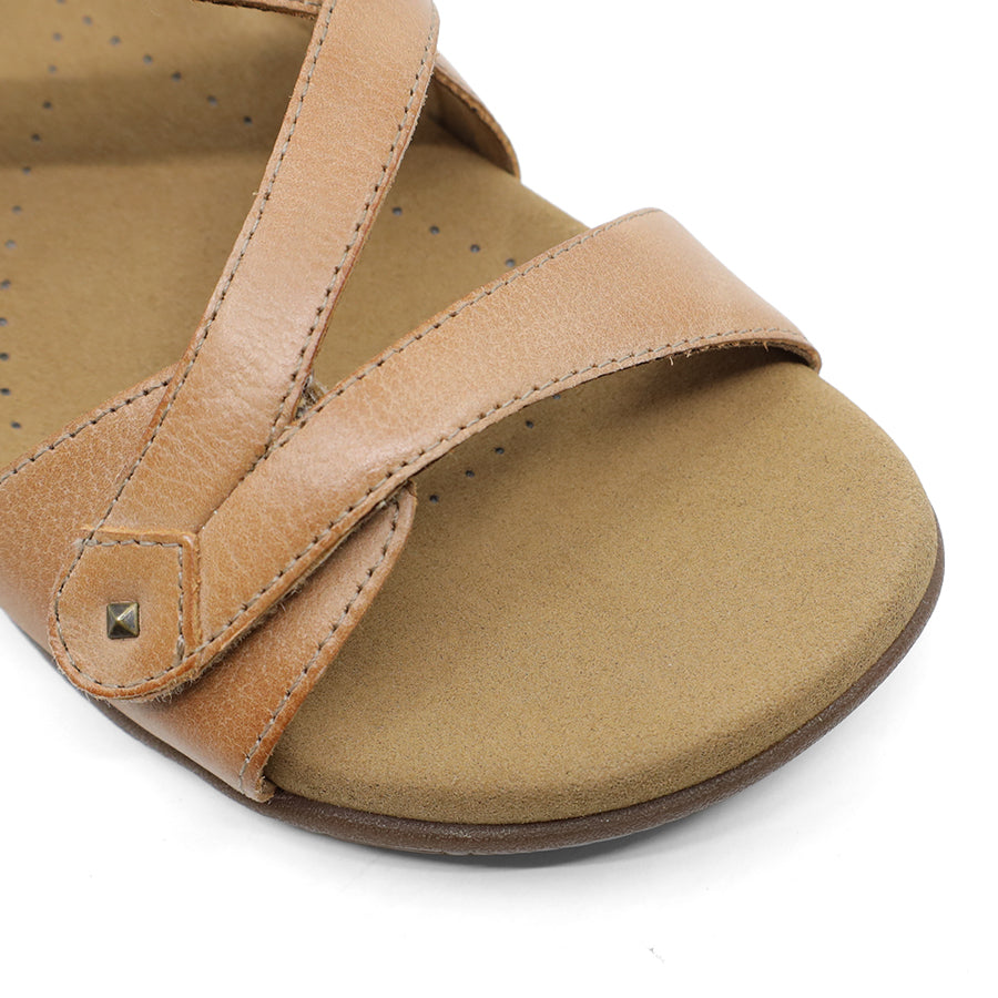 NATURAL TAN BROWN VELCRO CROSS OVER STRAPS SANDAL