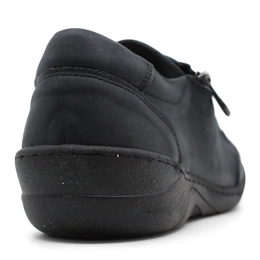 BLACK LEATHER LACE UP SNEAKER WITH SIDE ZIP