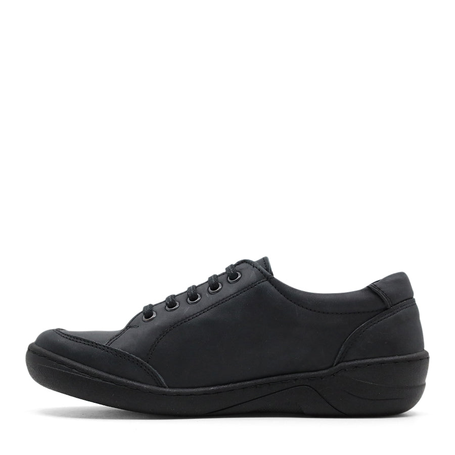 BLACK LEATHER LACE UP SNEAKER WITH SIDE ZIP