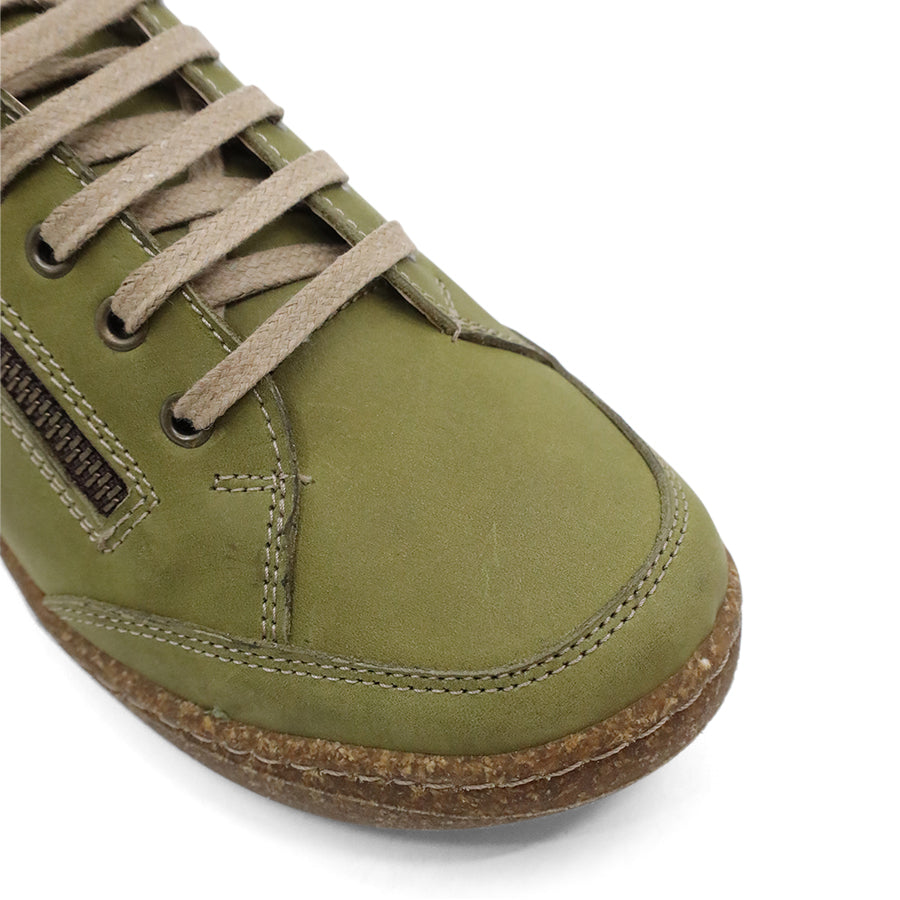 GREEN LEATHER LACE UP SNEAKER WITH SIDE ZIP