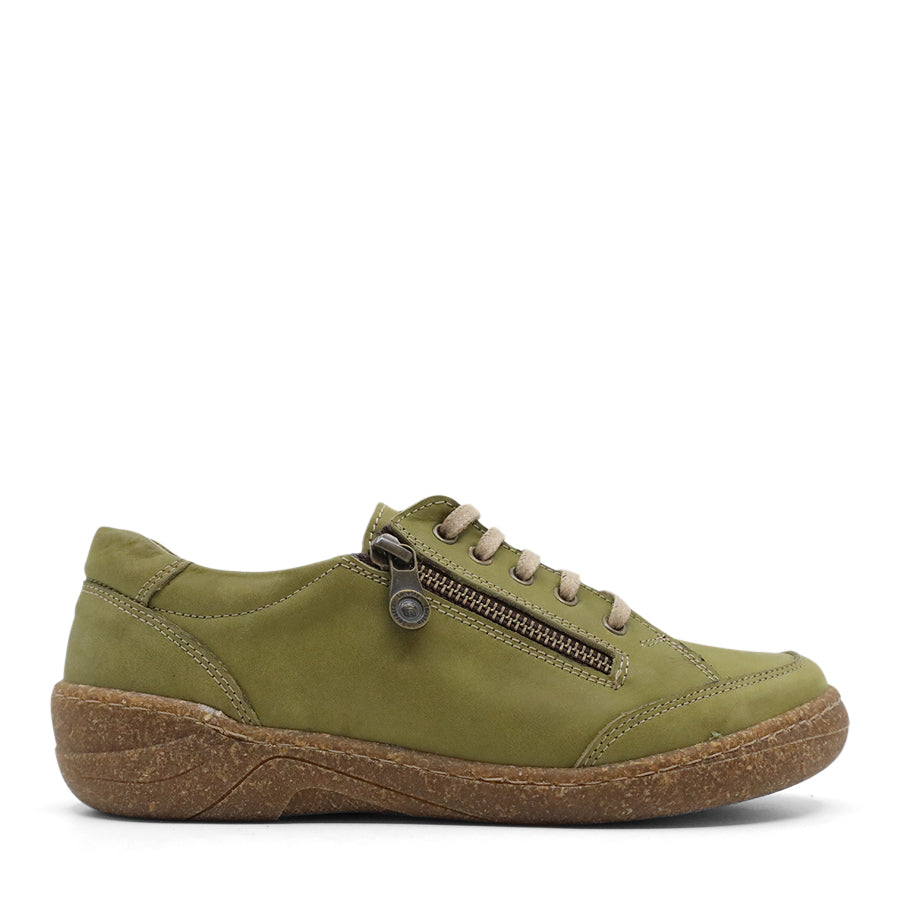 GREEN LEATHER LACE UP SNEAKER WITH SIDE ZIP