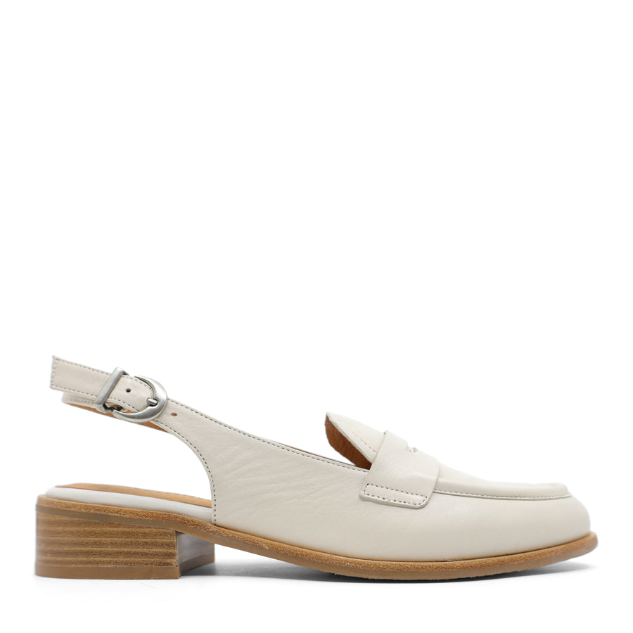 EGRET WHITE BEIGE SLINGBACK ENCLOSED TOE HEEL SANDAL