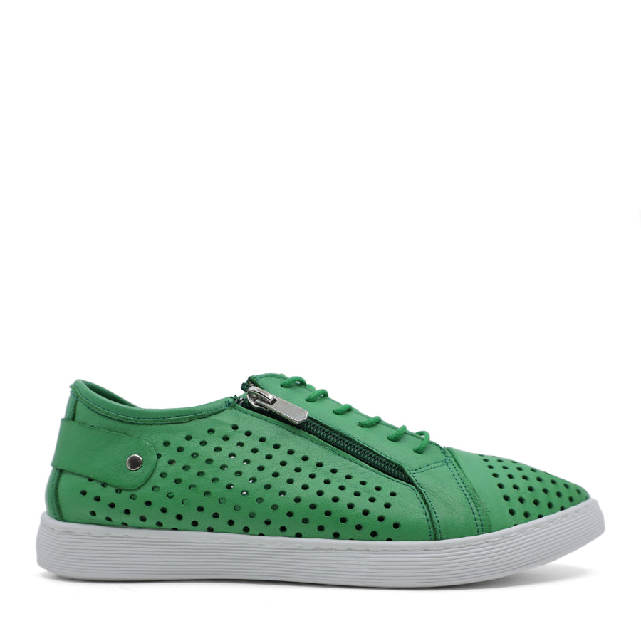 APPLE GREEN LASERCUT HOLE PUNCHED LACE UP ZIP UP SNEAKER