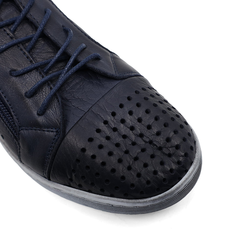 DARK NAVY BLUE LASERCUT HOLE PUNCHED LACE UP ZIP UP SNEAKER