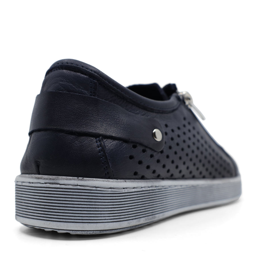 DARK NAVY BLUE LASERCUT HOLE PUNCHED LACE UP ZIP UP SNEAKER