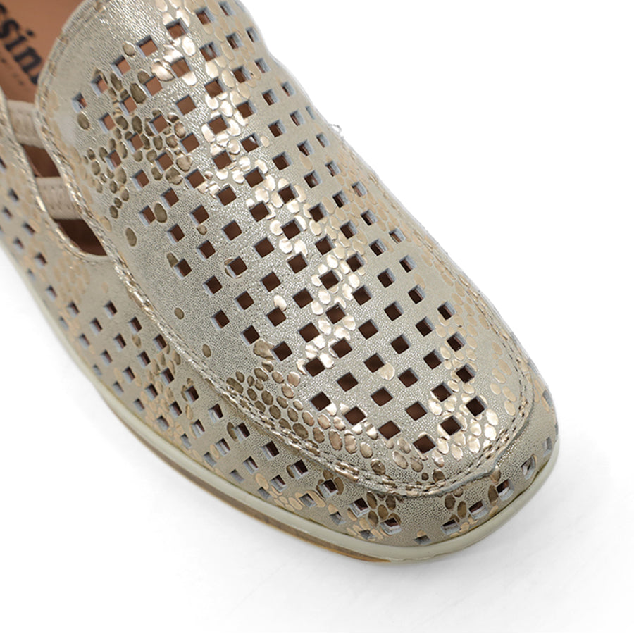 GOLD METALLIC LASERCUT SLIP ON FLAT LOAFER