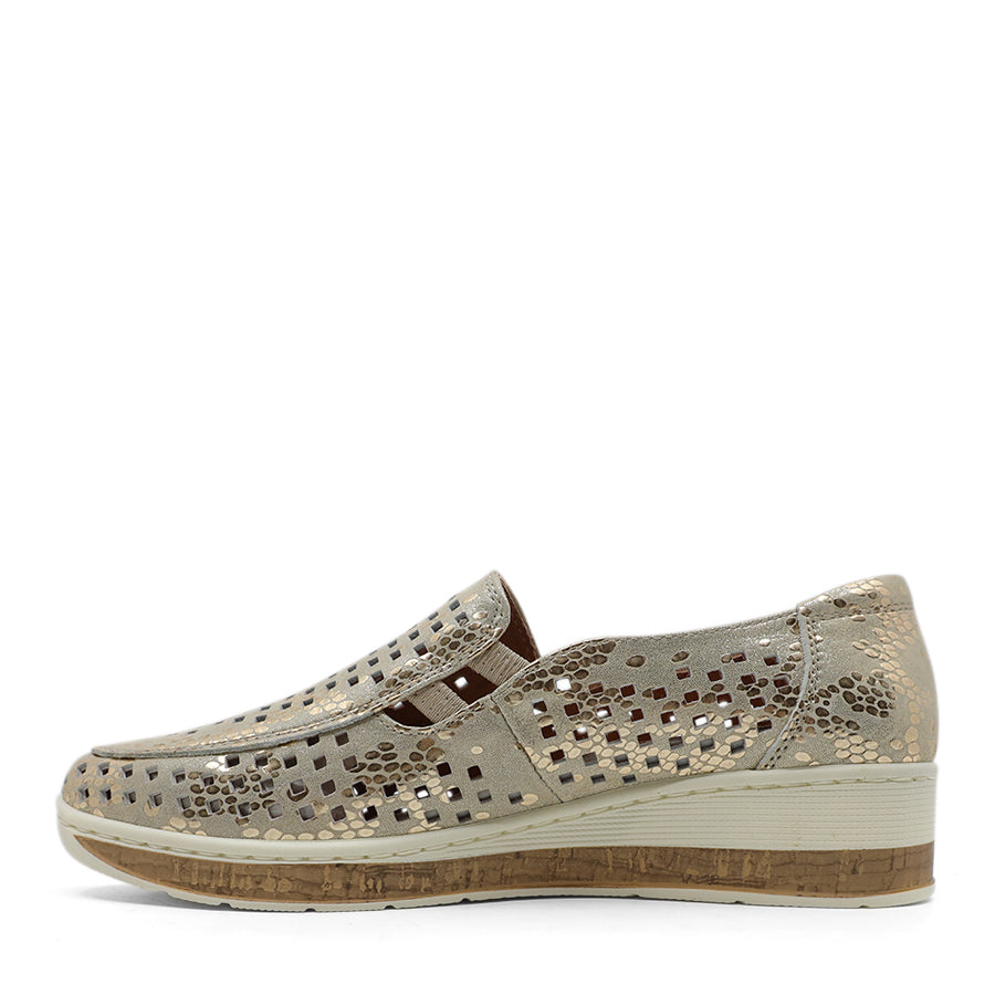 GOLD METALLIC LASERCUT SLIP ON FLAT LOAFER