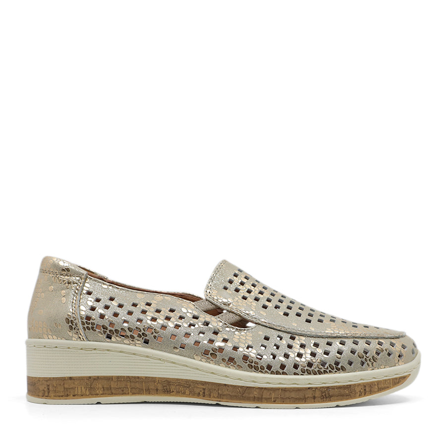 GOLD METALLIC LASERCUT SLIP ON FLAT LOAFER