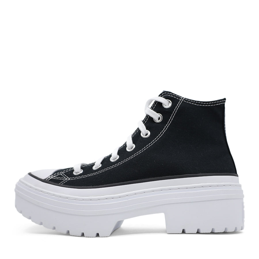 BLACK CANVAS UPPER WHITE PLATFORM SOLE LACE UP HIGH TOP SNEAKER